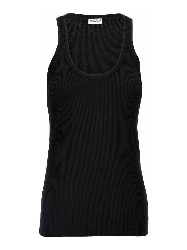 Brunello Cucinelli Womens Black Ribbed Tank Top