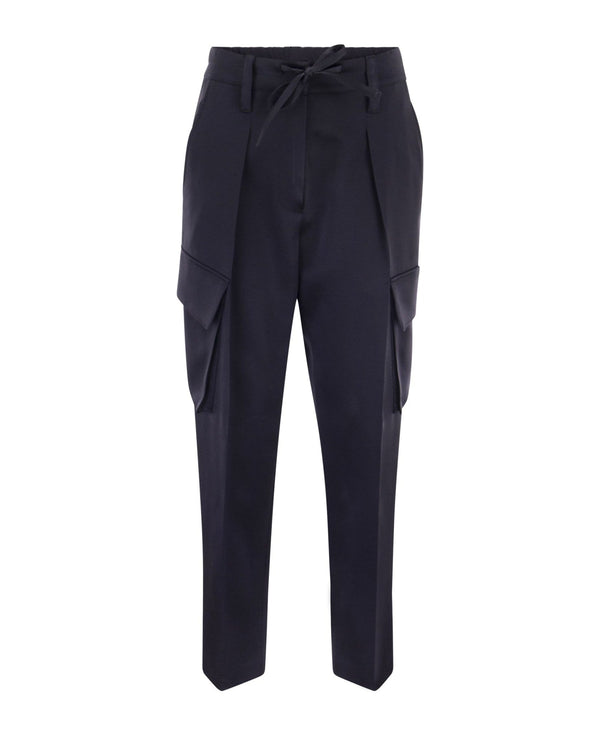 Brunello Cucinelli Womens Deep Ocean Acetate Blend Cargo Trousers