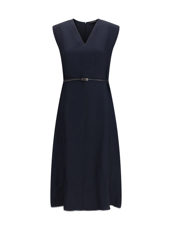 V-Neck Belted Dress Night Blue Viscose
