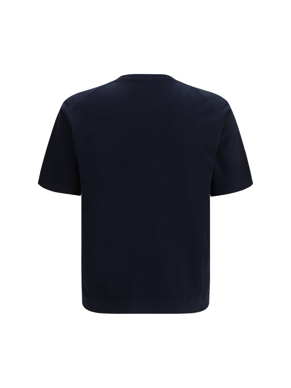 Short-Sleeve Crewneck Sweater Dark Navy Cotton T-shirts