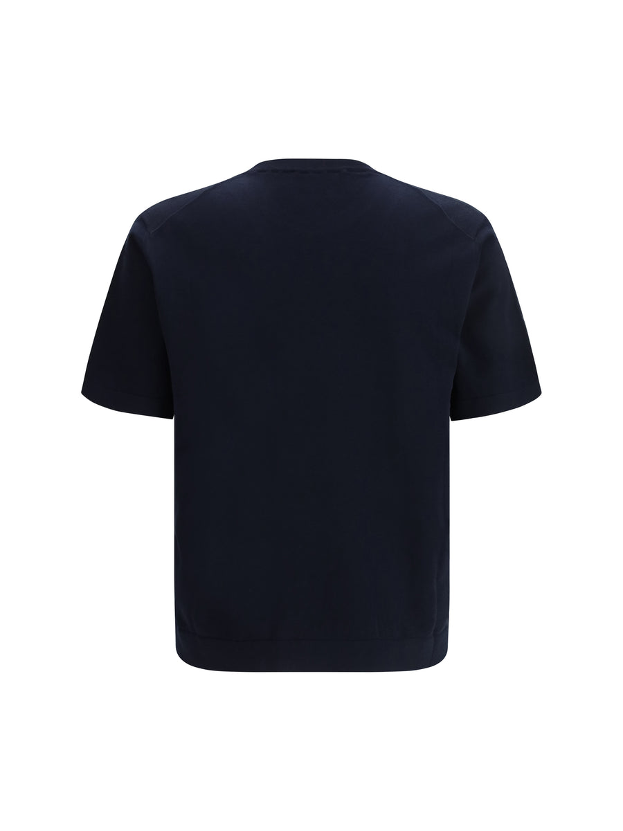 Short-Sleeve Crewneck Sweater Dark Navy Cotton T-shirts