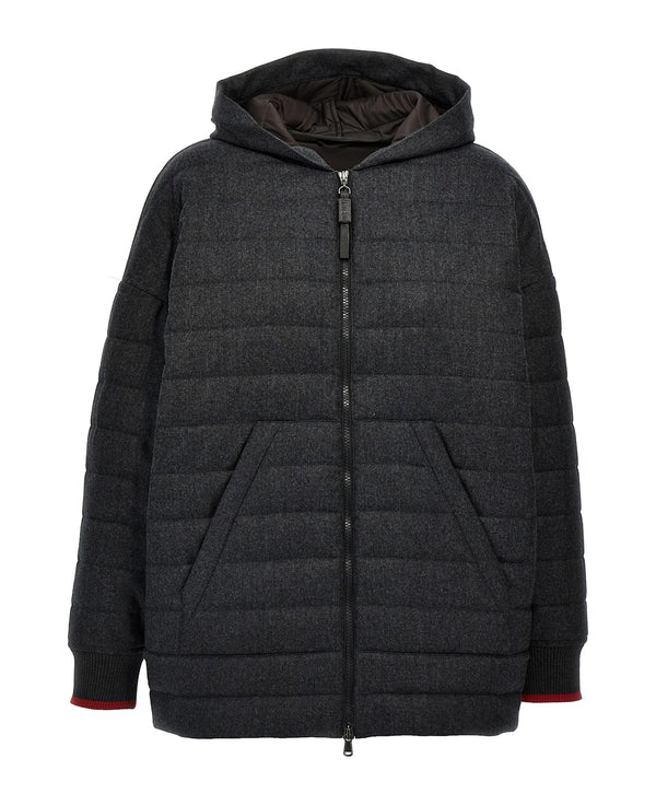 Brunello Cucinelli Womens Dark Grey Wool Hooded Jacket Off-white Clothing