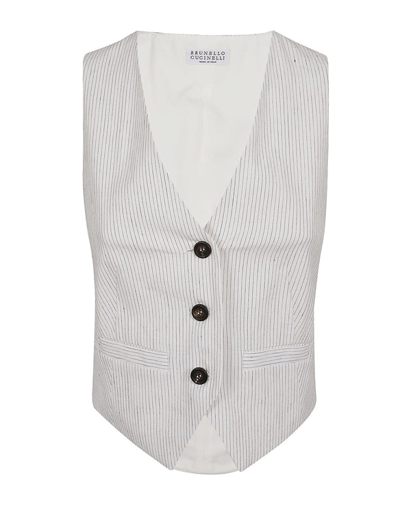 Brunello Cucinelli Womens White Striped Tailored Vest One Color Clothing
