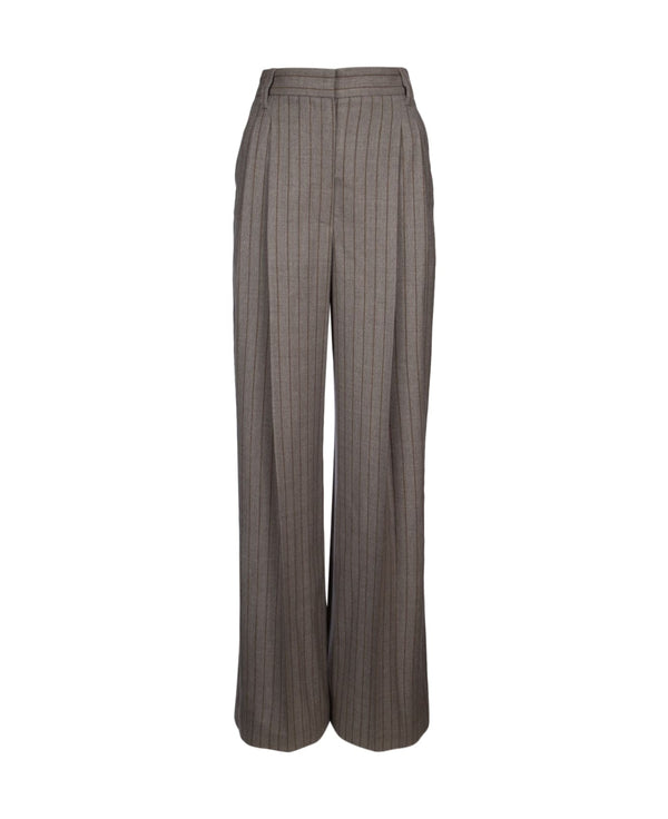 Brunello Cucinelli Womens Taupe Wool Wide Leg Trousers