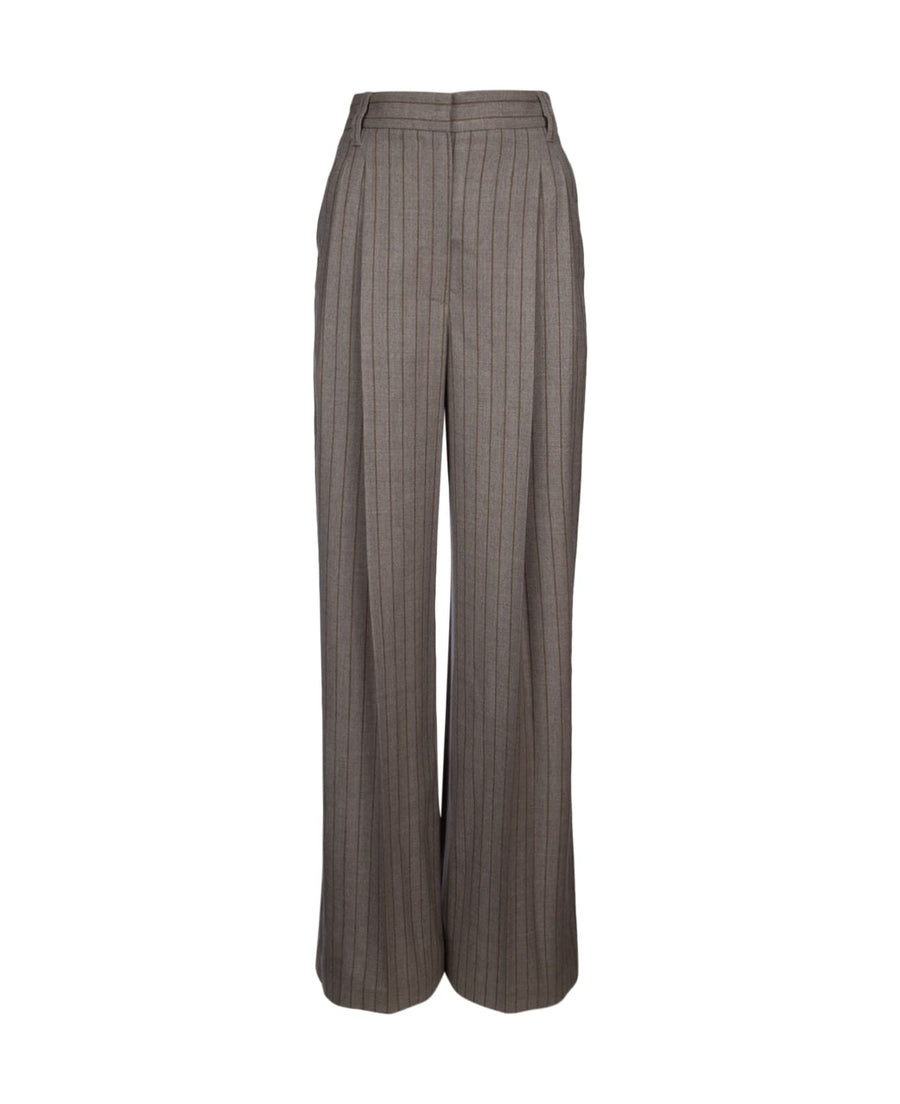 Brunello Cucinelli Womens Taupe Wool Wide Leg Trousers