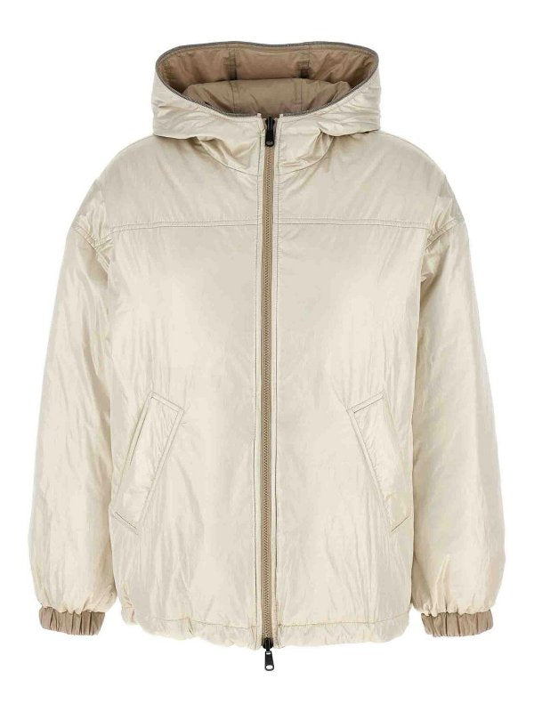 Brunello Cucinelli Womens Platinum Hooded Lightweight Jacket One Color Clothing