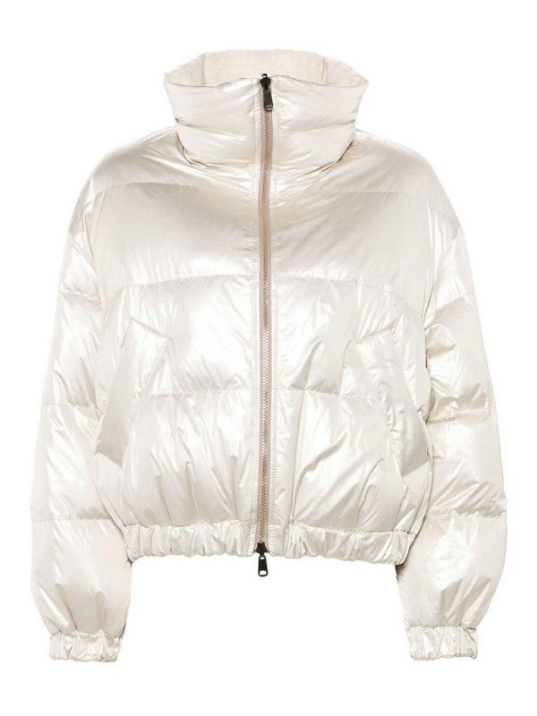 Brunello Cucinelli Womens Platinum High Collar Puffer Jacket Clothing