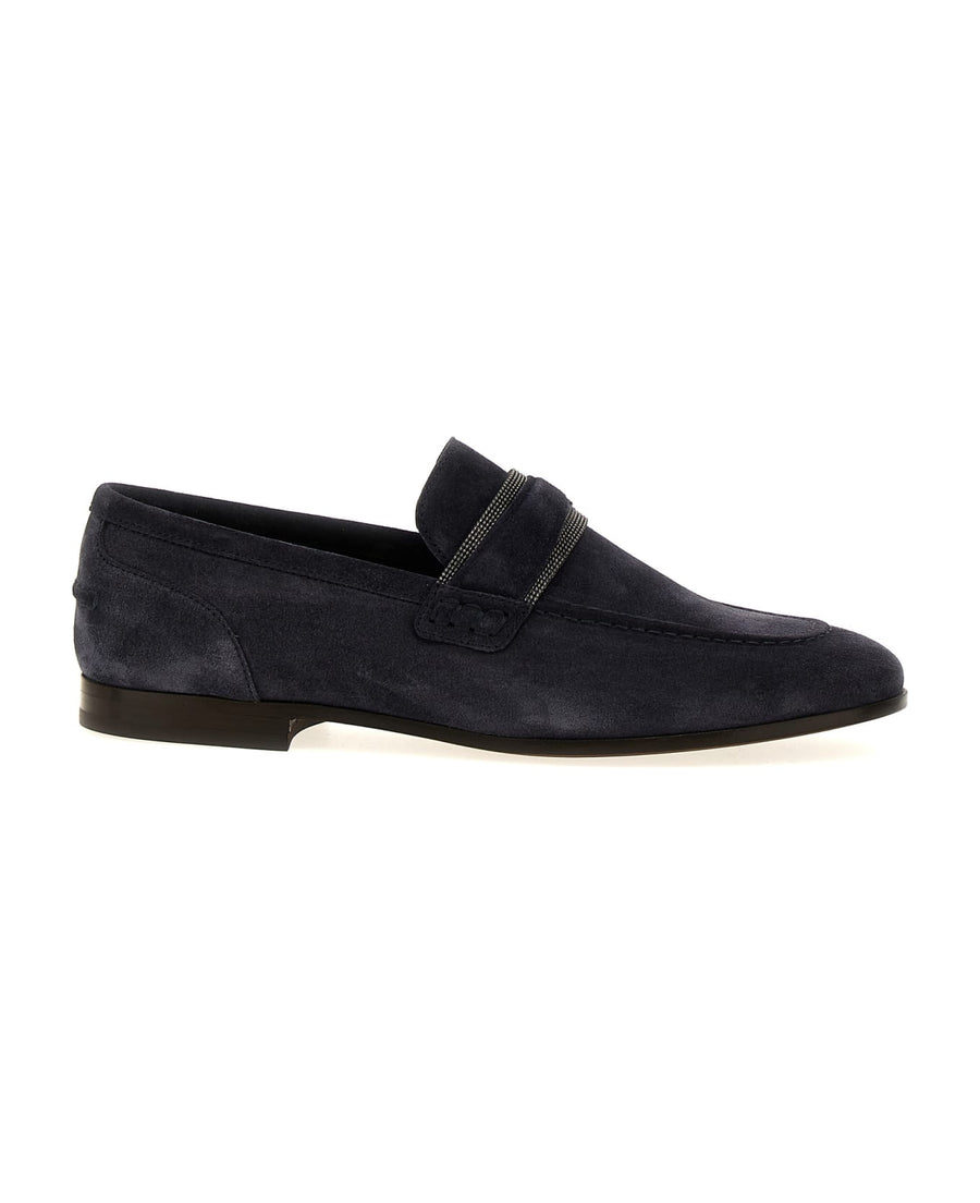 Brunello Cucinelli Womens Night Sky Suede Loafer Shoes Navy