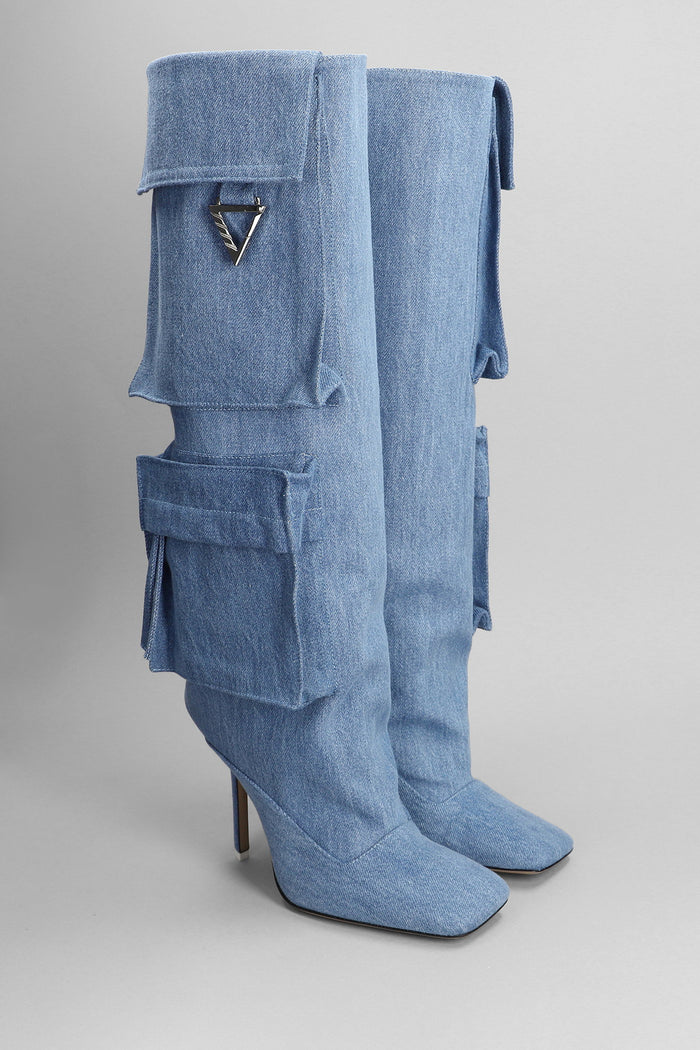 Sienna High heels boots in cyan cotton Scarpe