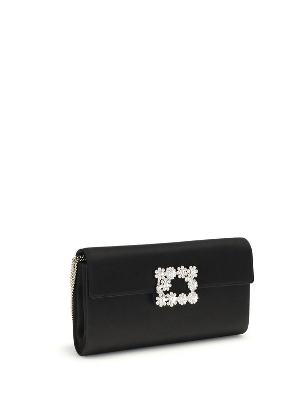 Clutch Efflorescence Pochette Black Satin Viscose Shoulder Bags