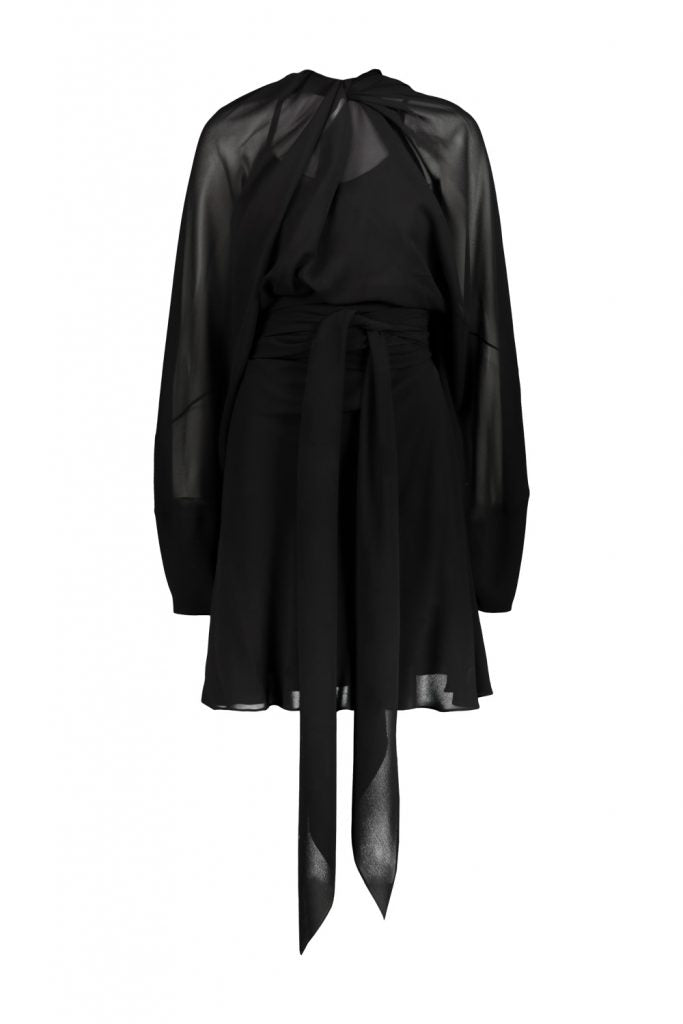 Long-sleeved Mini Dress In Chiffon Silk Black Abito