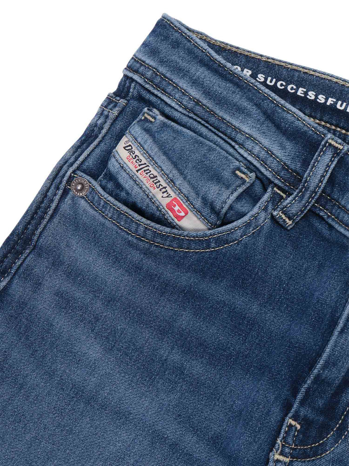 5 Pockets Blue Cotton Polyester Elastane Jean
