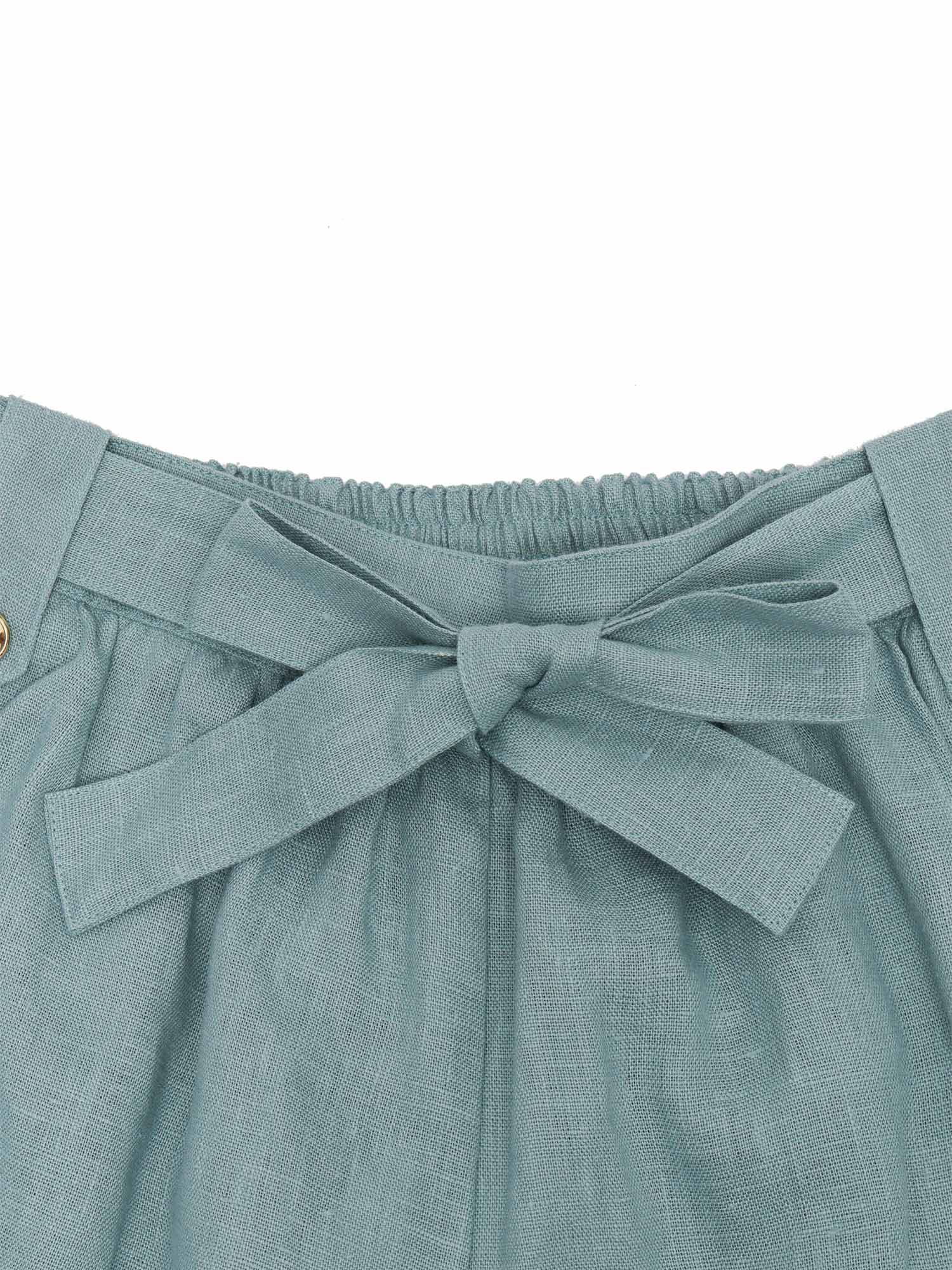 SHORTS Light Blue Linen Trimming Cotton
