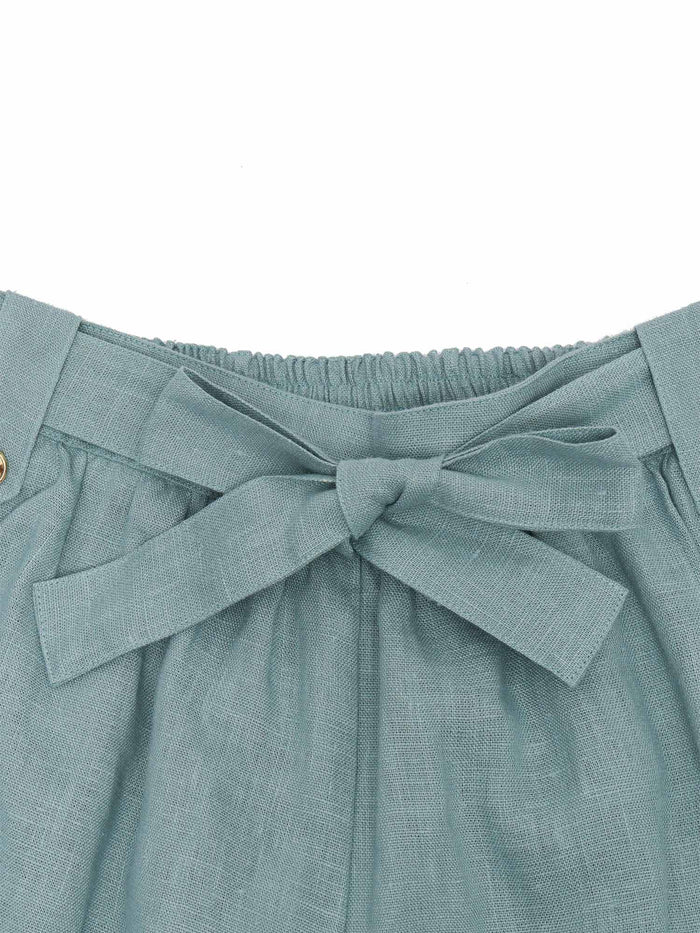 SHORTS Light Blue Linen Trimming Cotton