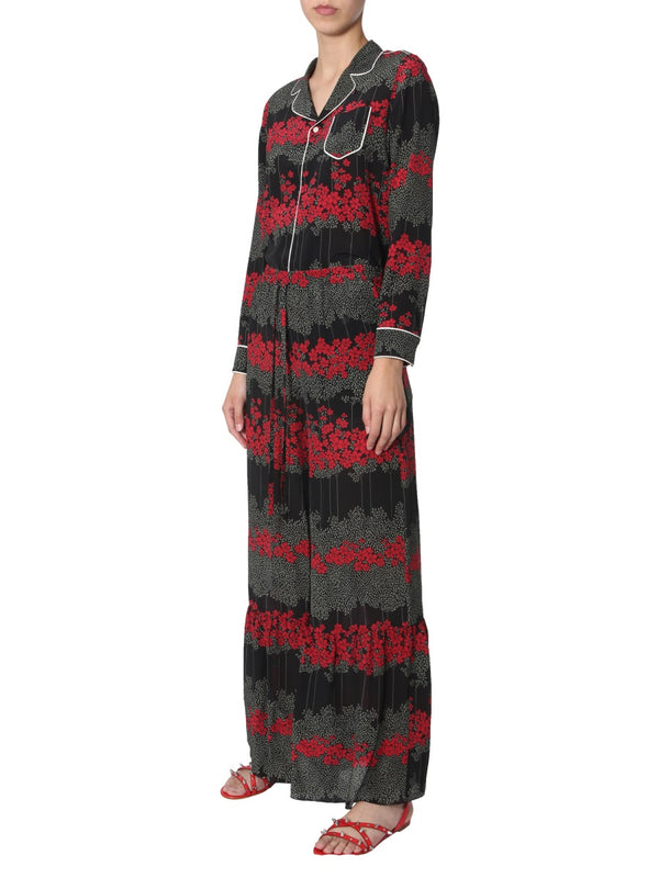 Shirt With Dreaming Peony Print Black Cotton