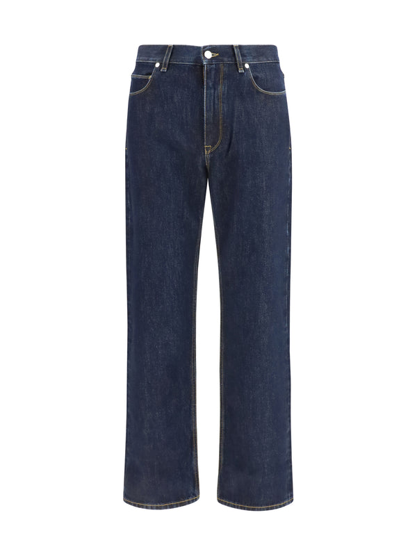 Straight-Leg Jeans Dark Blue Denim Cotton