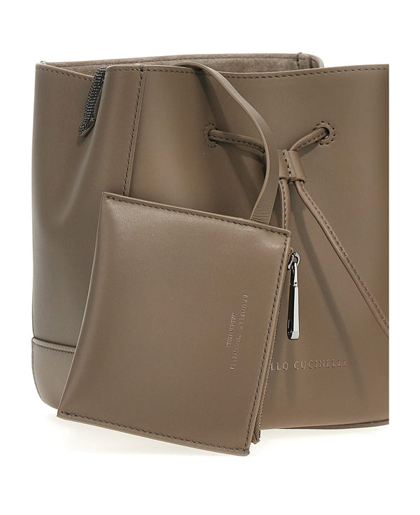 Brunello Cucinelli Womens Ice Leather Drawstring Bucket Bag Blue