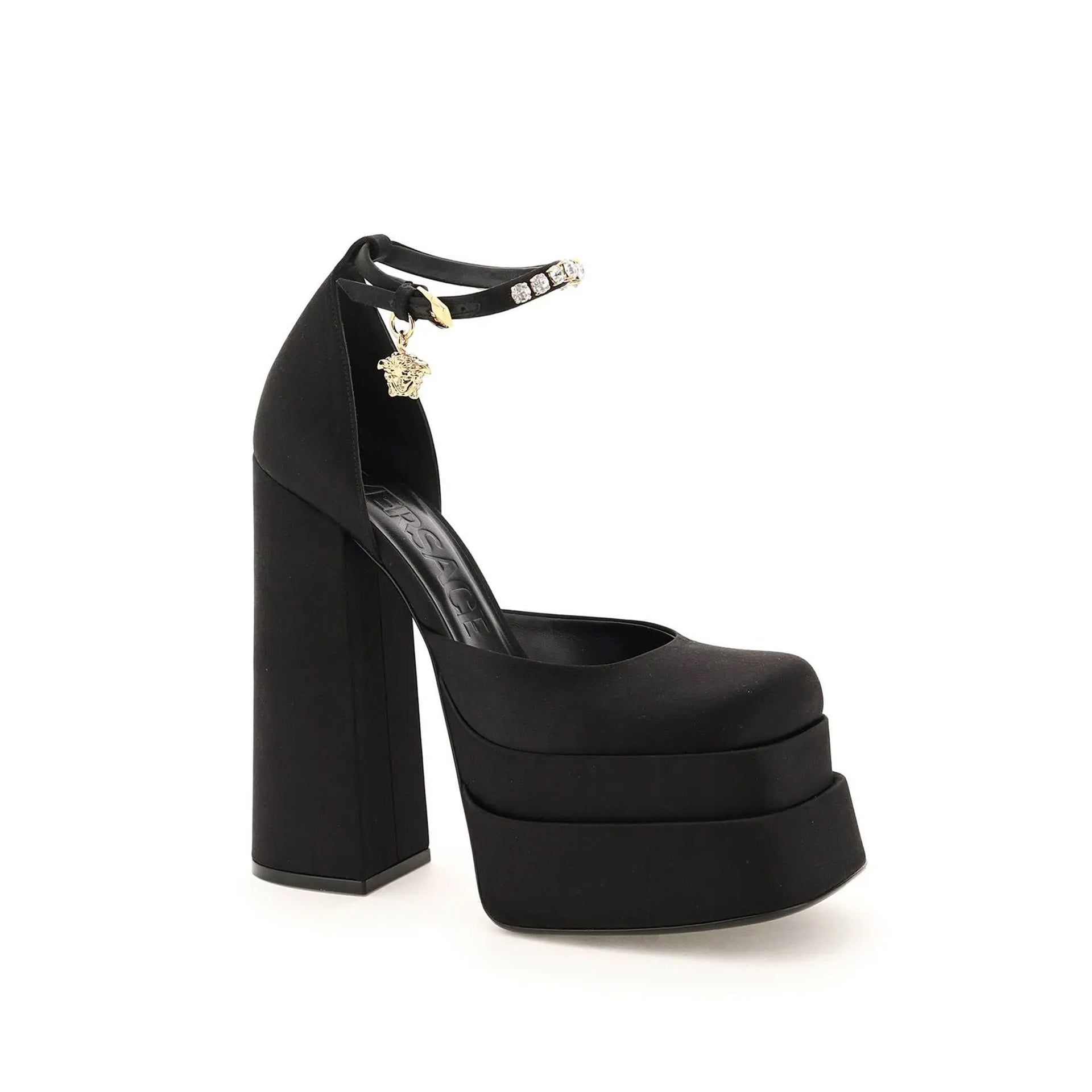 Silk Satin Platform Pumps Black