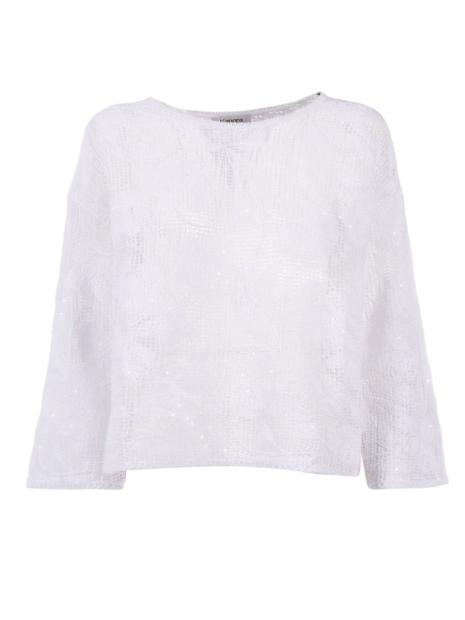 Crew Neck With Cornely Embroidery And Sequins White Cotton Polyamide Crewneck
