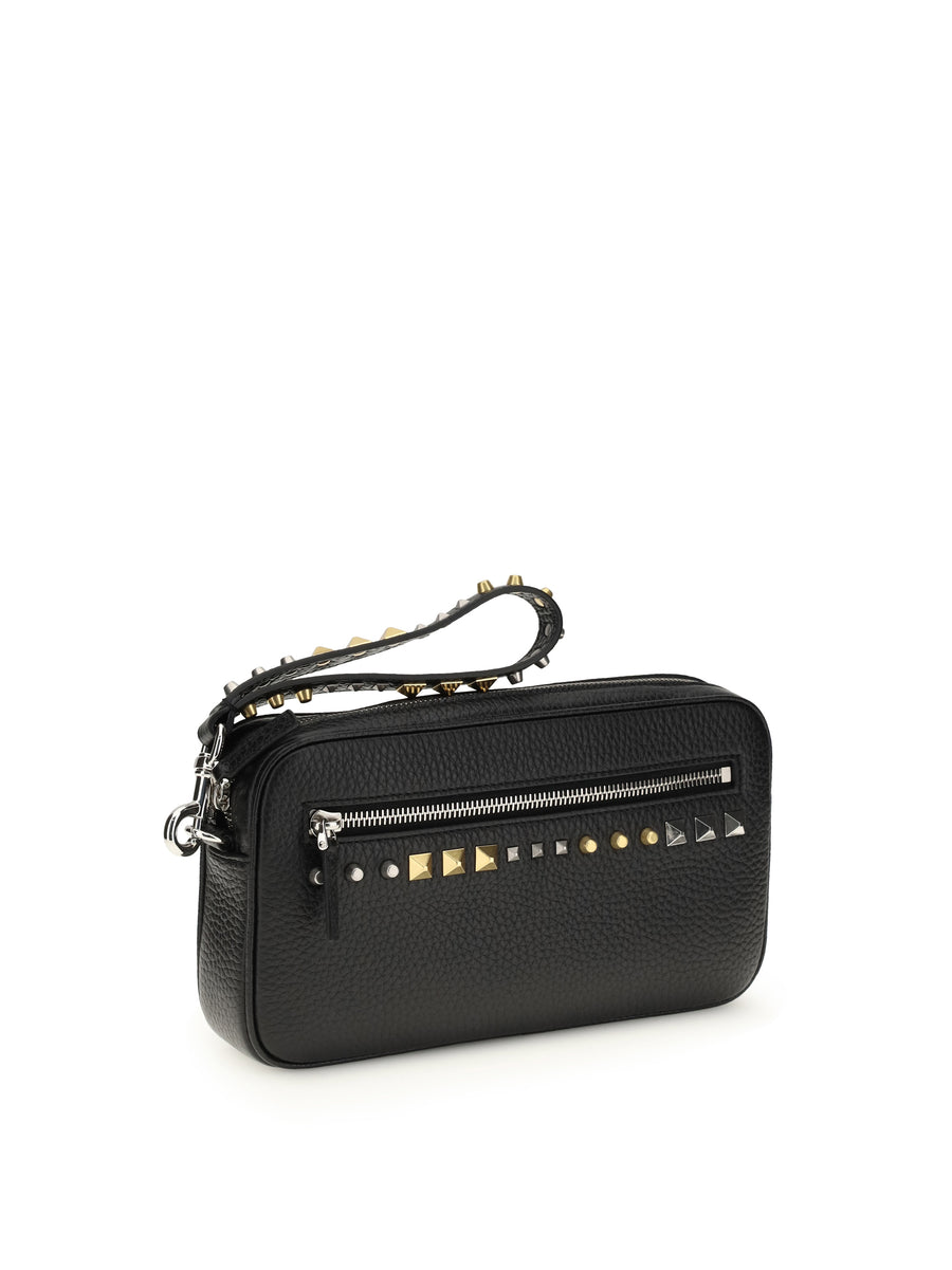 Clutch Bag Rockstud Black Calf Leather Wash