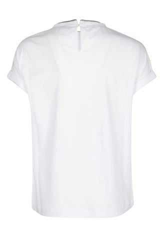 Tshirt Collo Monile White Cotton Elastane