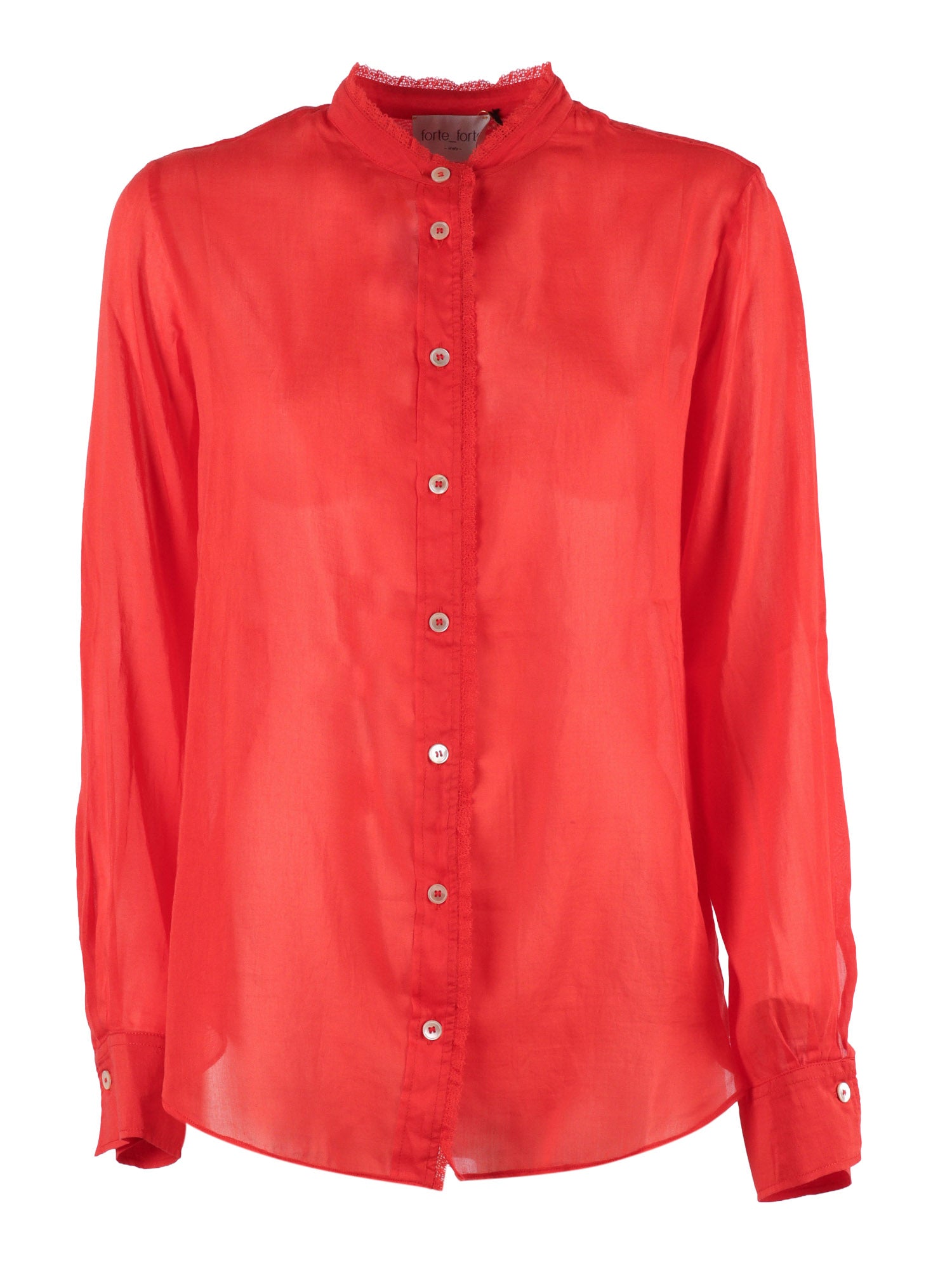 Henley Shirt Cotton-Silk Voile With Lace Details Red