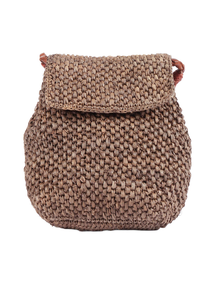 Bag - Zaz Dark Tea Brown Raphia Fabric 2 Leather