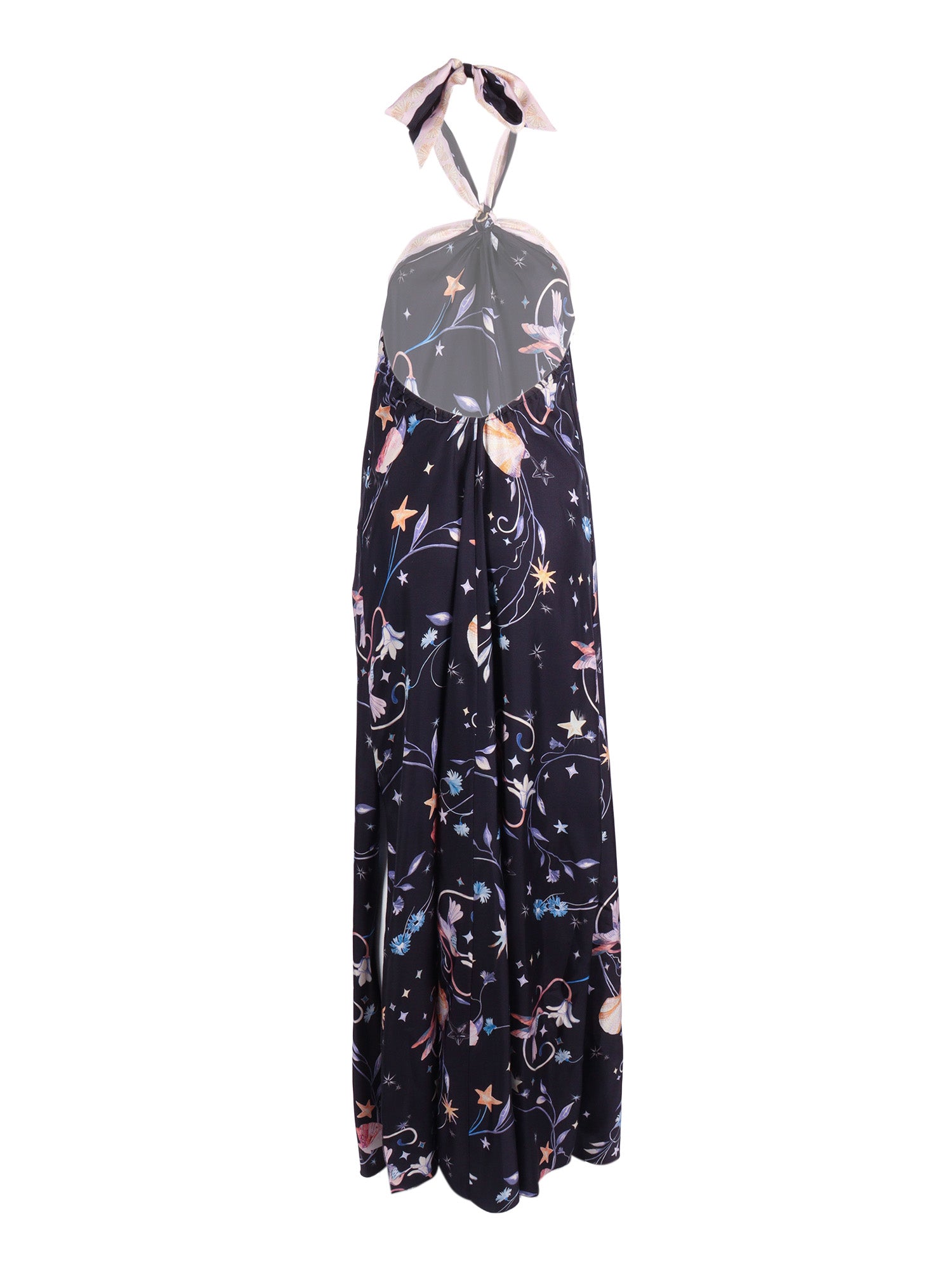 Twill Dress With A Low-Open Back And Deliverance Print Blue Silk Midi
