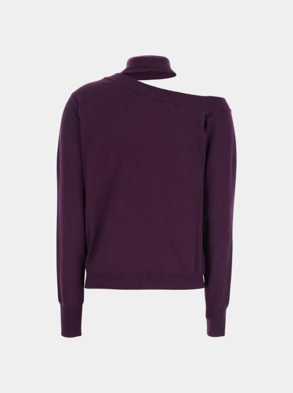 Maglia Scollata Misto Cashmere Con Collo Staccato Melanzana 18 Maglieria