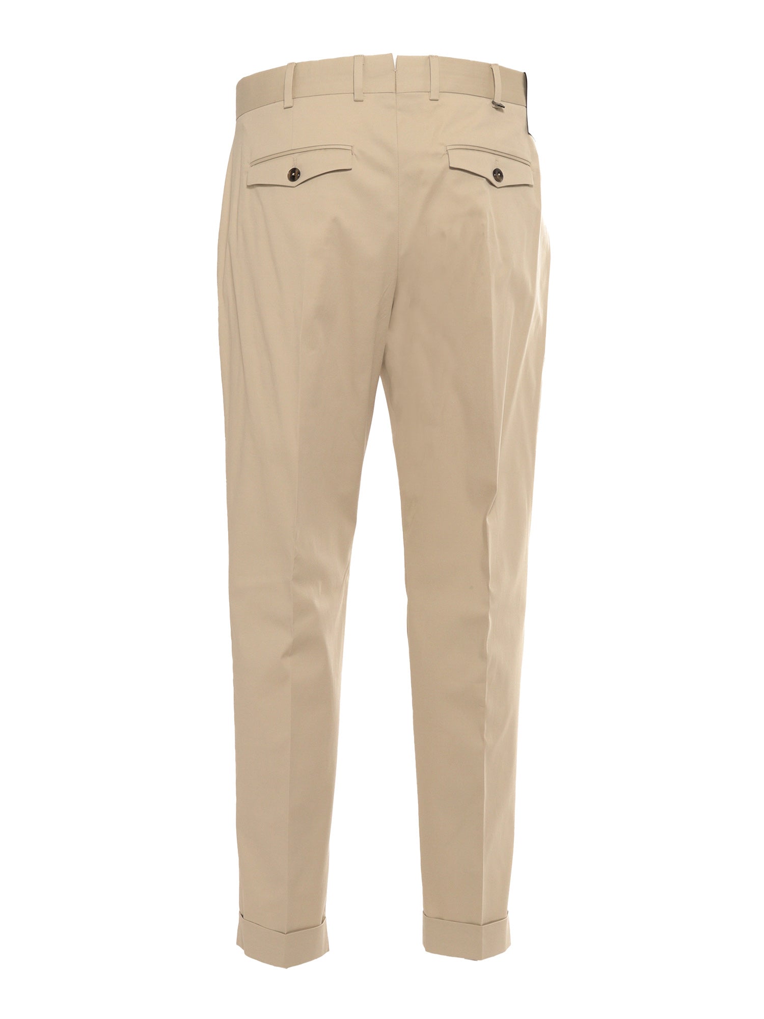 Trousers - REBEL 1 Pleat, Diagonal Pockets, Flap Back Pockets Beige Cotton Elastane Pant