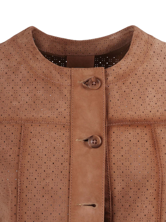 Woman Goat Suede Leather Jacket Brown Goatskin