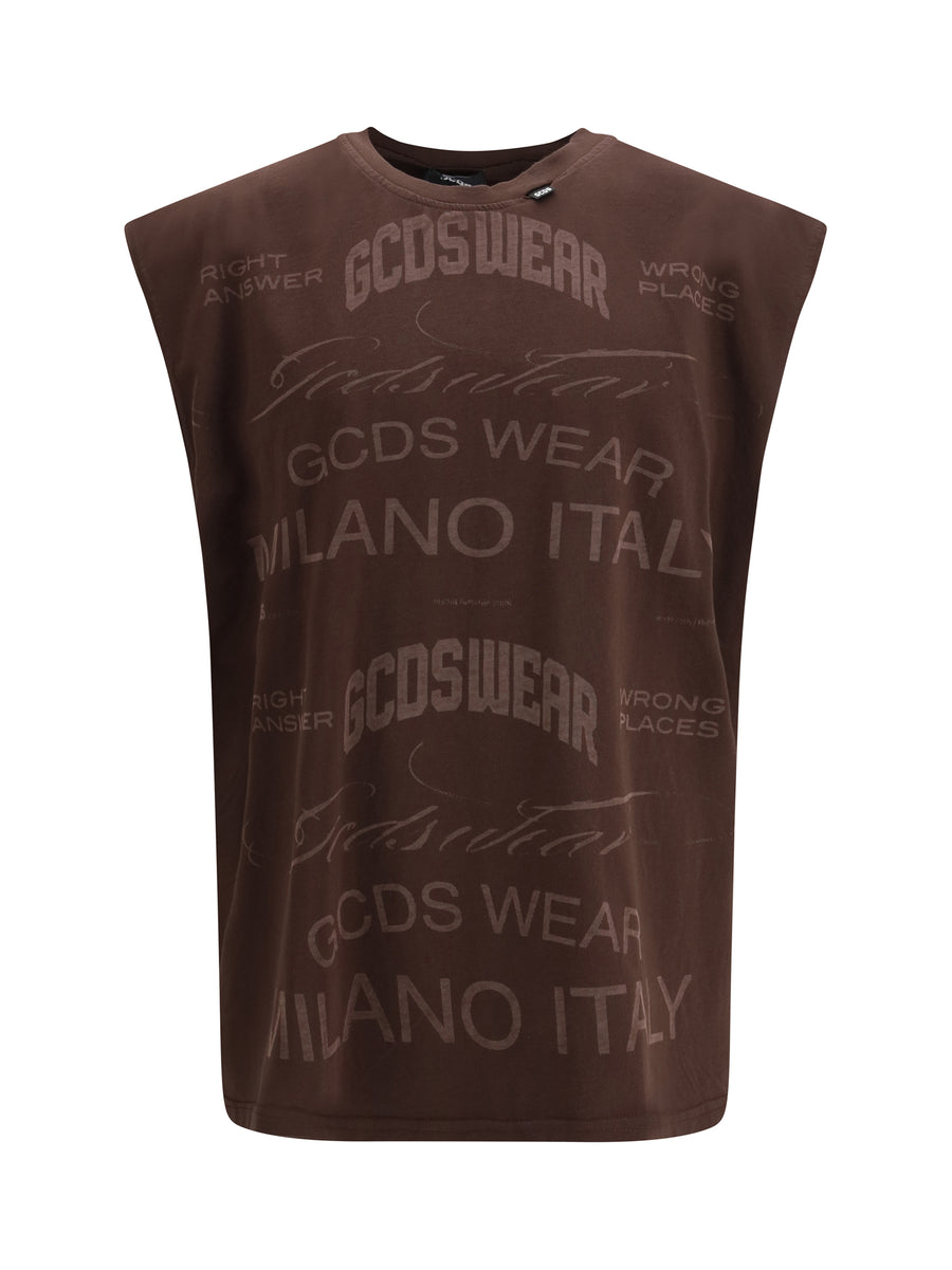 History Sleeveless T-Shirt Cotton With All-Over Print Coffee/brown T-shirts