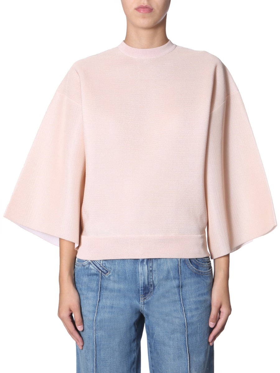 Shirt With Puffed Sleeves Pink Silk Jumpers