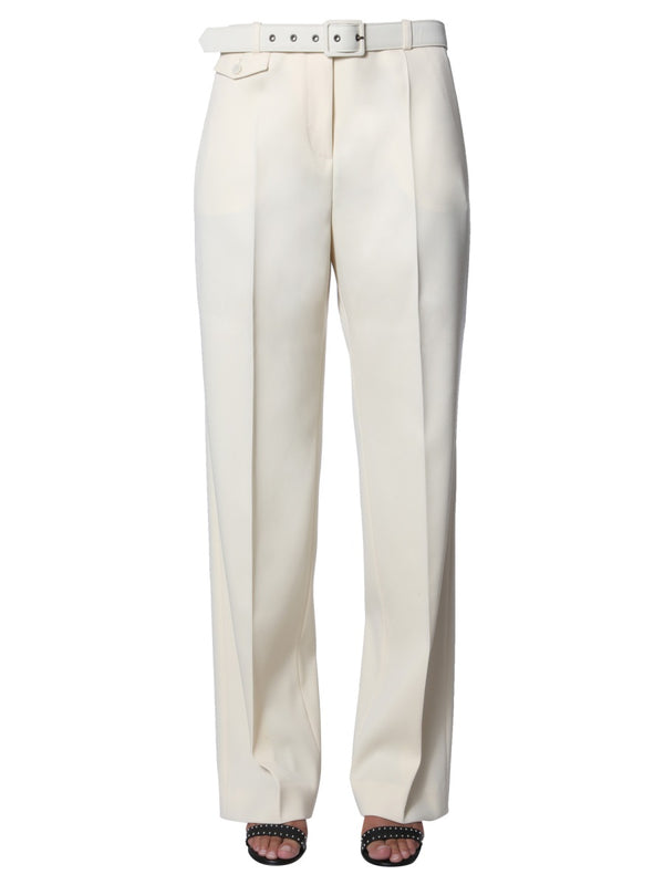Pants With Belt White Wool Trousers