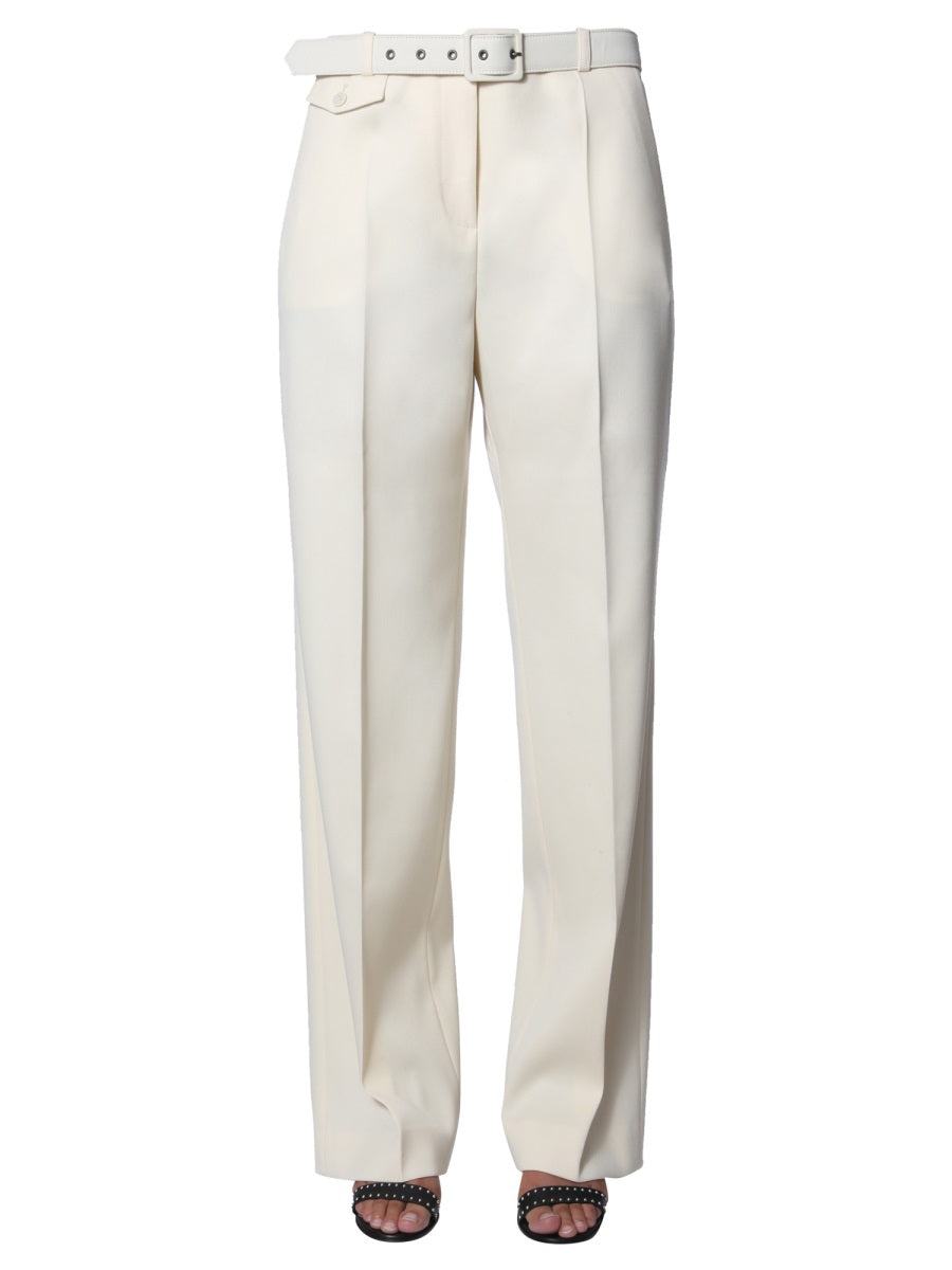 Pants With Belt White Wool Trousers