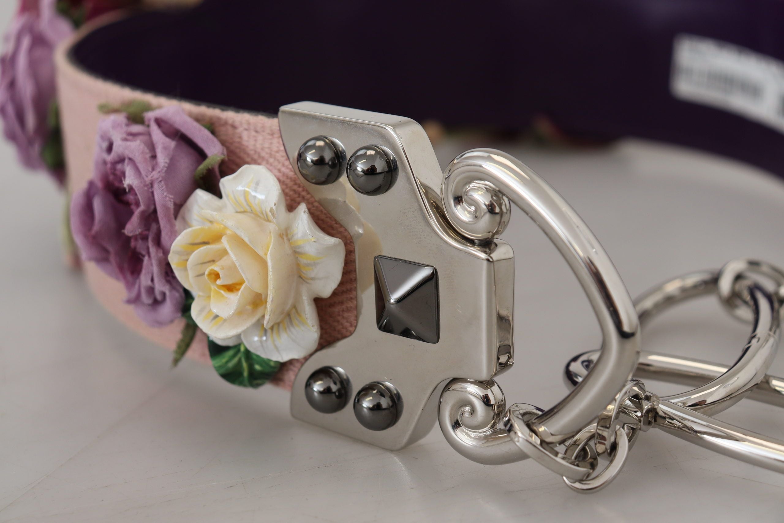Multicolor Floral Appliques Metal Shoulder Strap Leather Bag