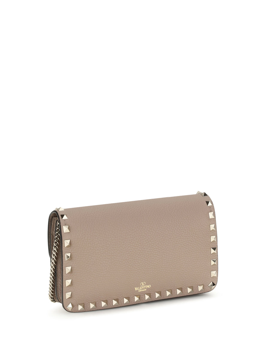 Chain Wallet Rockstud Powder Calf Leather & Purses