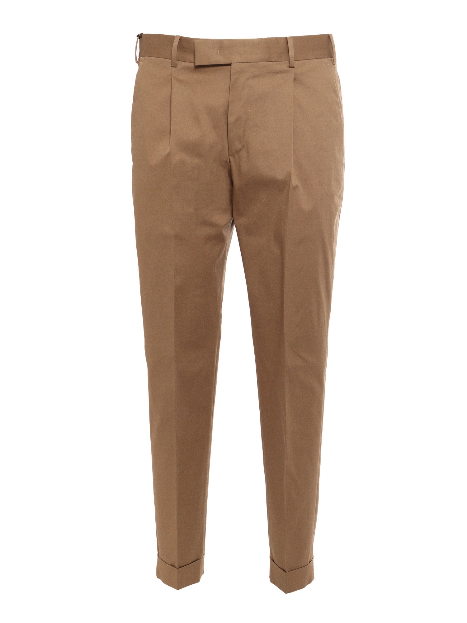 Trousers - REBEL 1 Pleat, Diagonal Pockets, Flap Back Pockets Brown Cotton Elastane Pant