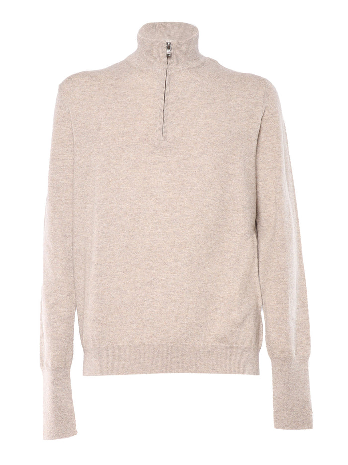 HALF ZIP PULLOVER Beige Cashmere Crewneck