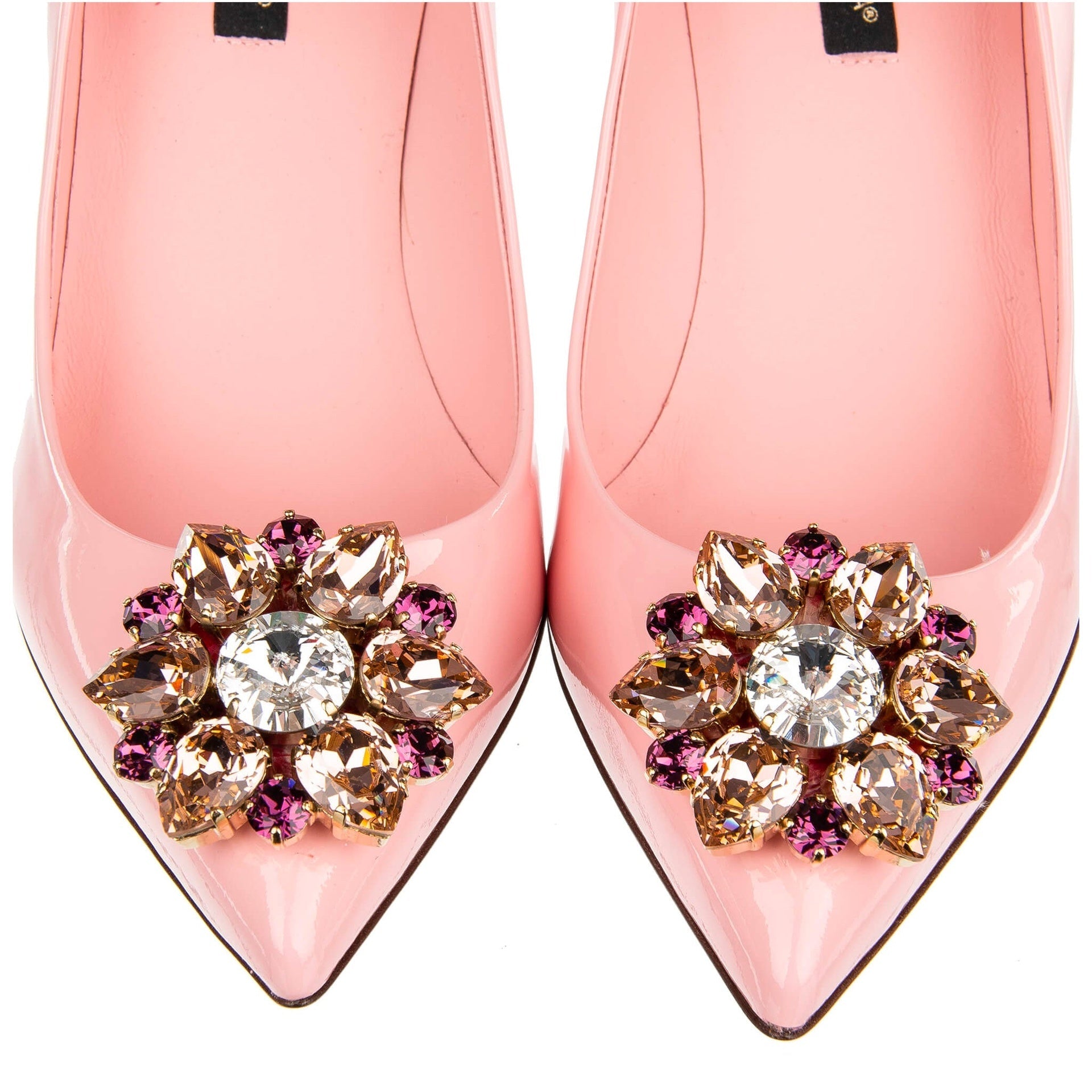 Crystal Embellished Suede Pumps Pink Calf Leather