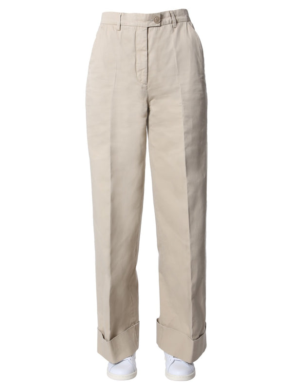 Wide Pants Beige Cotton Trousers