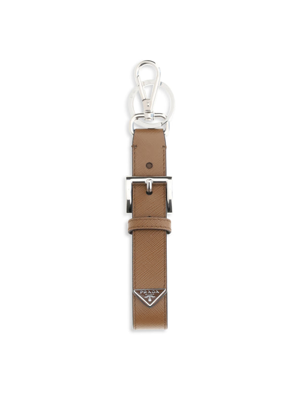 Keyring Saffiano Leather With Triangle Logo Cuoio Calf Bos Taurus Key Rings