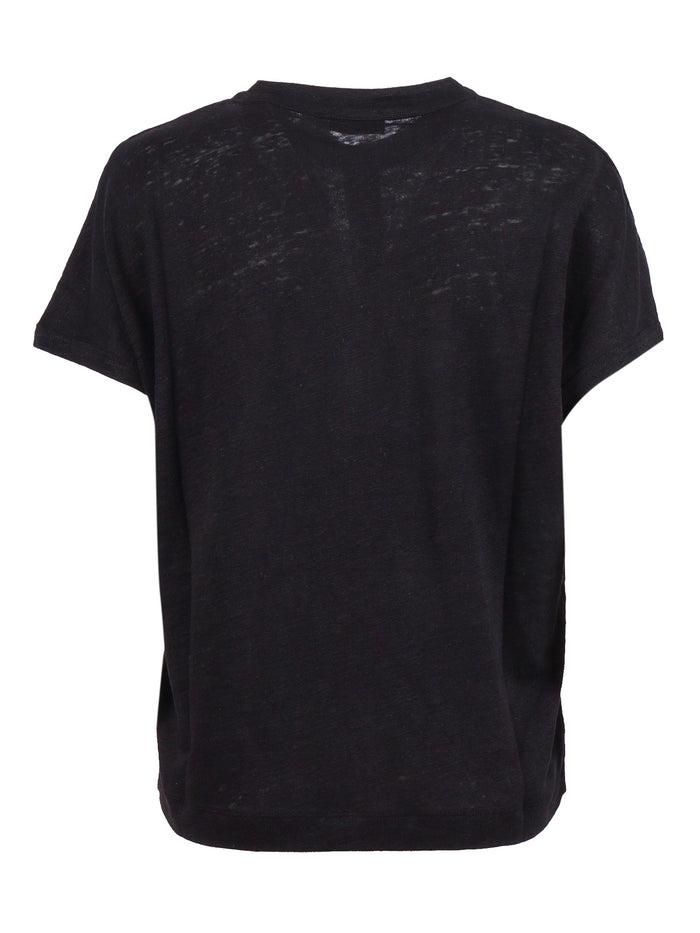 Linen Jersey Henley Shirt With Buttons Black Lino Crewneck