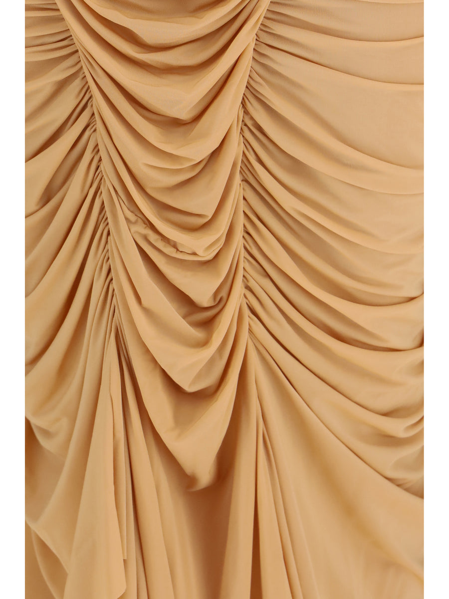 Draped Long Dress Pink Polyester