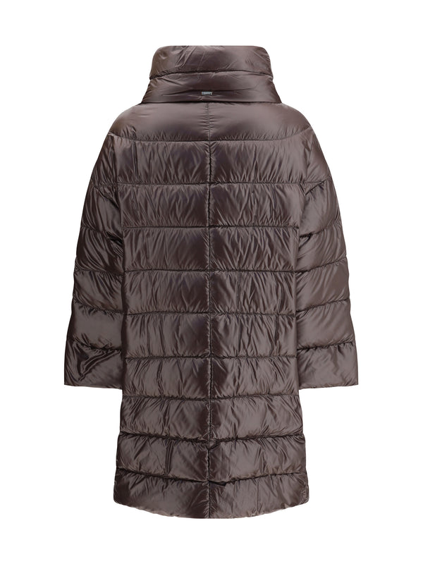 Down Jacket Midi Dark Brown Polyester Puffer