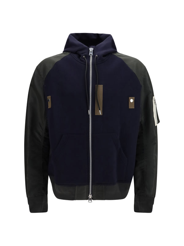 Hoodie Cotton Blend And Twill Navy/dark Khaki Sweatshirts