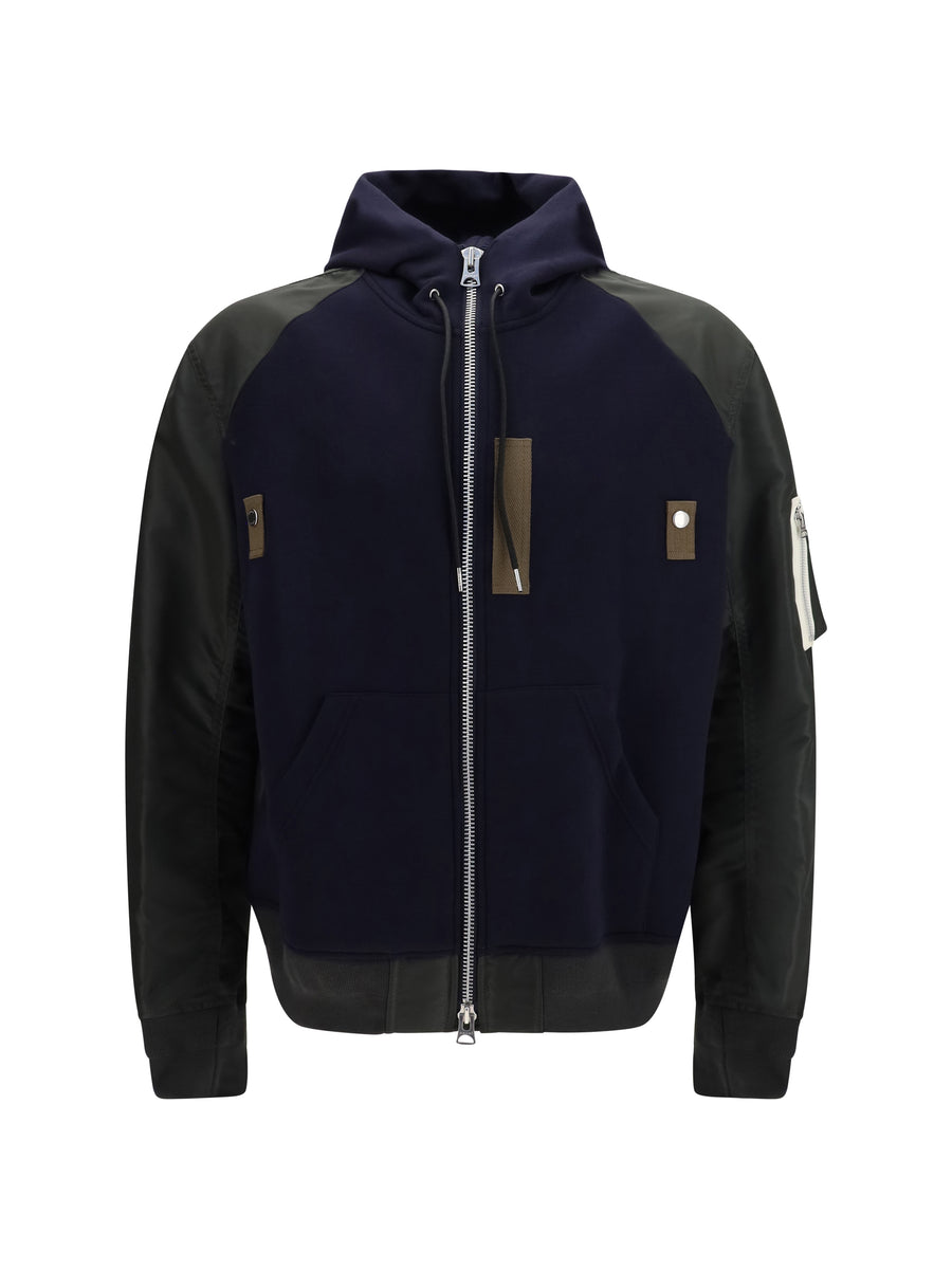 Hoodie Cotton Blend And Twill Navy/dark Khaki Sweatshirts