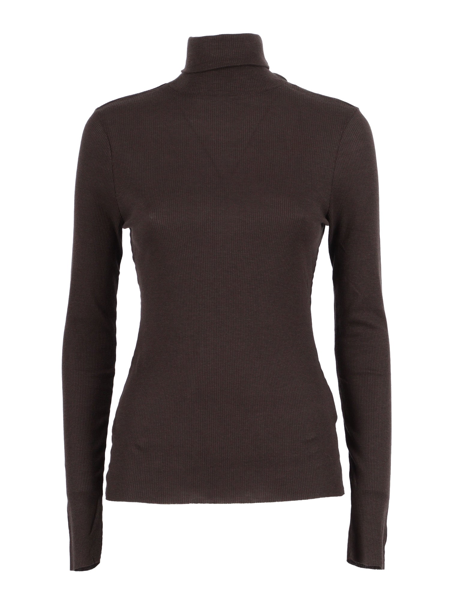 Long sleeve round neck T-shirt Brown Lyocel Cotton Sleeves