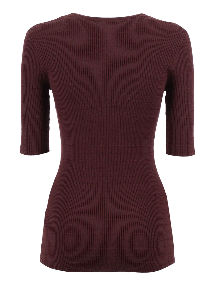 Knitted Top Brown Lyocell Polyamide Silk Crewneck