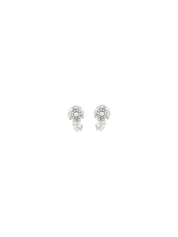 Crystal Flower Earrings Silver Brass